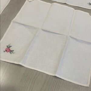 Embroidered White Linen Napkins cross stitch rose